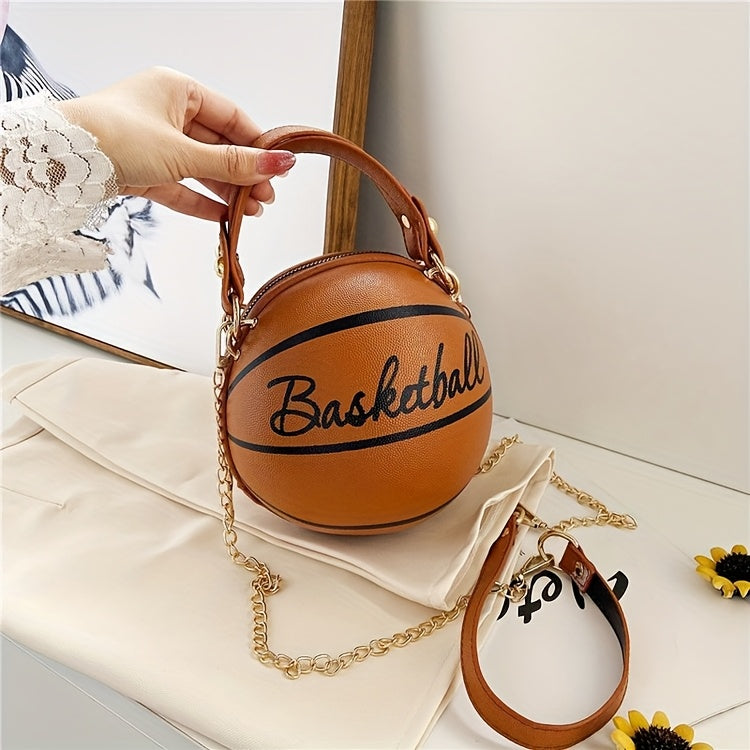 Stylish Women's Basketball Crossbody Bag - Chic PU Shoulder Bag with Zip Closure, Polyester Lining, Perfect for Sports Enthusiasts, Basketball Messenger Mini Round Bag PU Clutch, Suitable for Dates, Work, Vacation, Parties, C